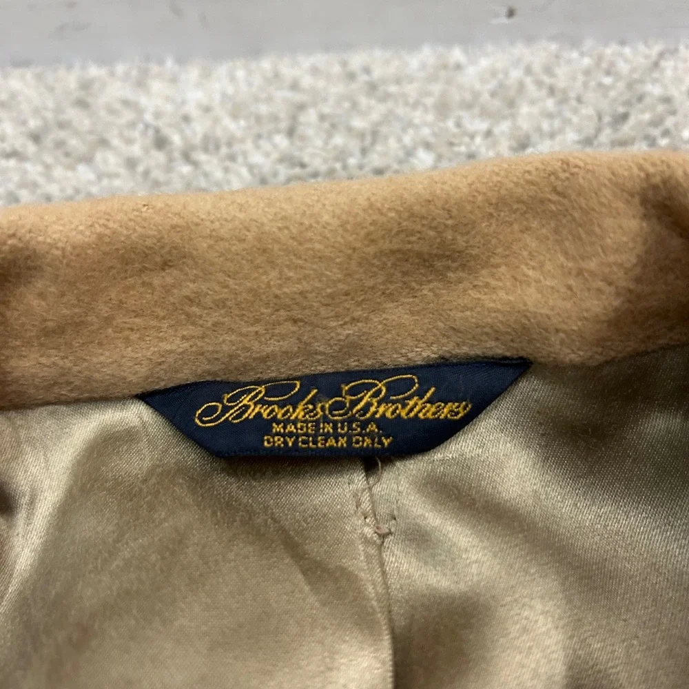 Brooks Brothers Overcoat 40R Tan Camel Hair Double Breasted Polo Coat Vintage - Picture 14 of 16